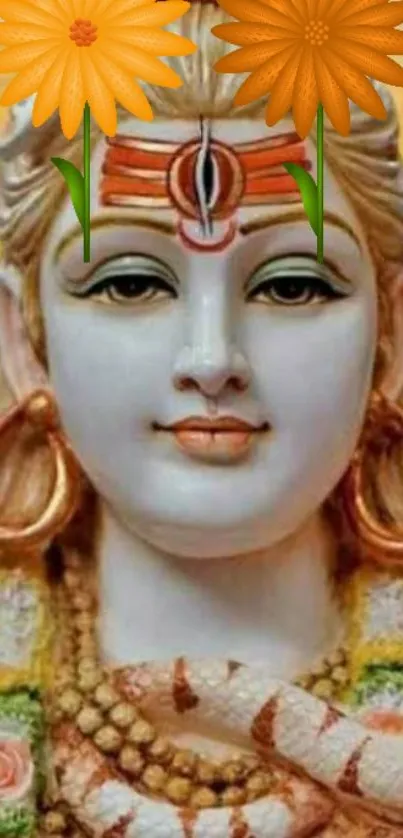 Mobile wallpaper of a divine deity with flowers.