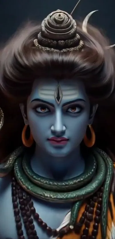 Divine deity portrait with spiritual elements in vibrant colors.