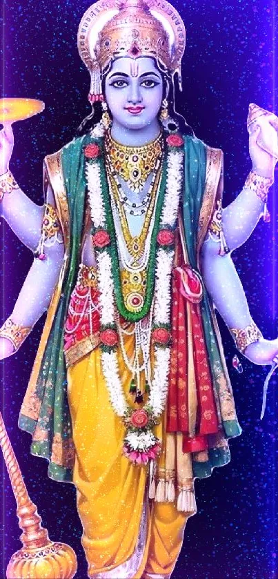 Colorful deity illustration with vibrant divine attire.