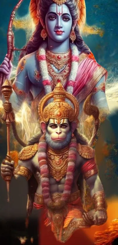 Vibrant mobile wallpaper of Hindu deities with deep cultural significance.