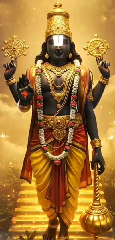 Vibrant deity artwork with gold hues