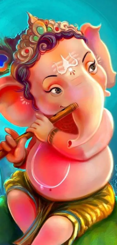 Divine Ganesha art mobile wallpaper with vibrant colors and spiritual essence.