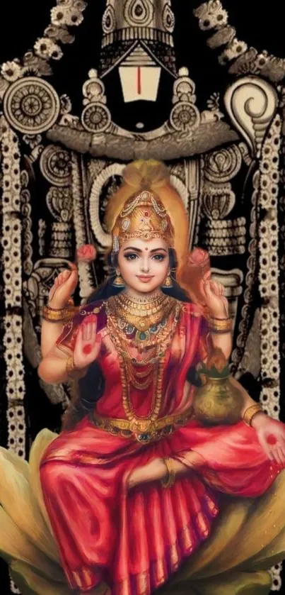 Divine goddess in red attire on a mobile wallpaper.