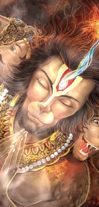 Intricate art of Hanuman with cosmic elements, rich colors, and divine symbolism.