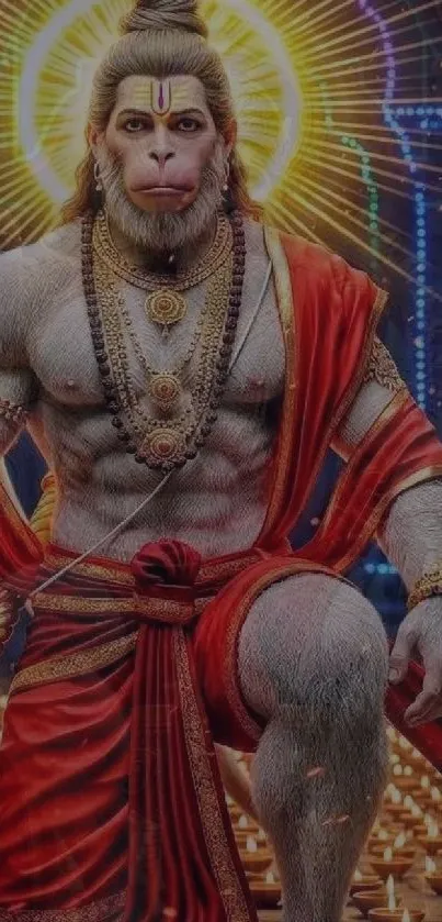 Vibrant Hanuman artwork with divine surroundings