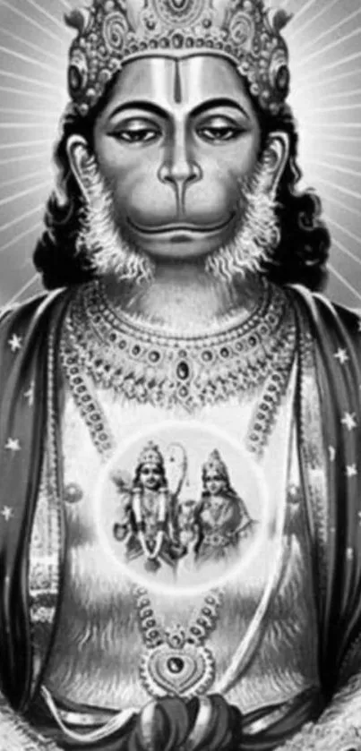 Black and white Hanuman artwork, divine and spiritual.