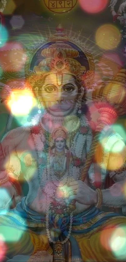 Vibrant Hanuman with divine colorful aura.