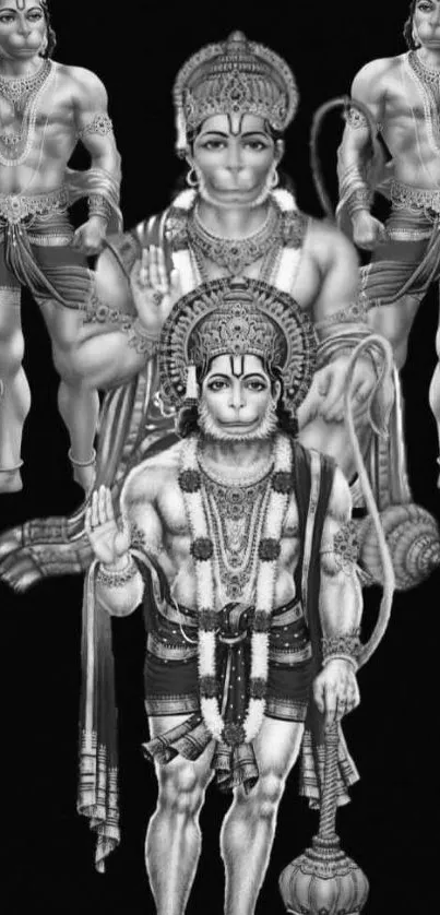 Divine Hanuman in artistic black and white wallpaper.