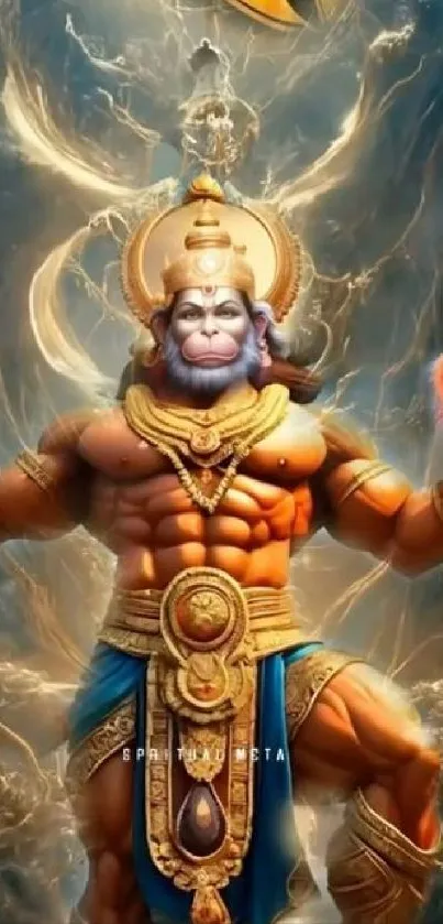 Divine Hanuman mobile wallpaper with gold and vibrant backgrounds.