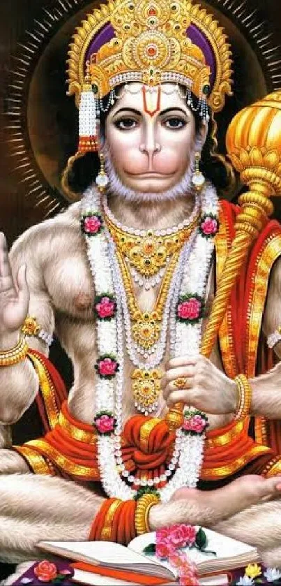 Vibrant Hanuman wallpaper with divine details and colorful ornaments.