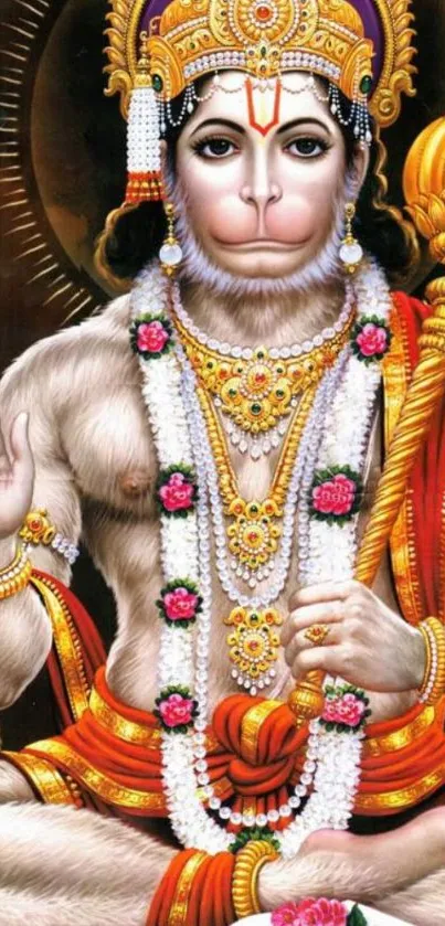 Divine Hanuman mobile wallpaper with vibrant colors and intricate details.