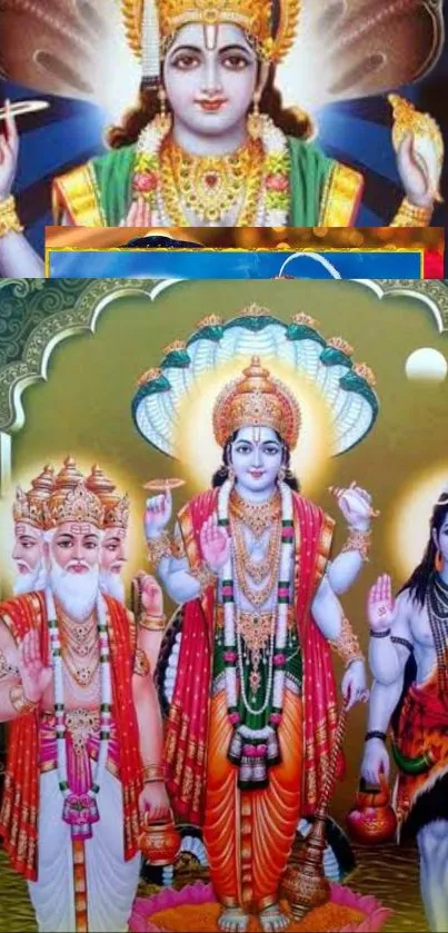 Colorful depiction of Hindu deities on a mobile phone wallpaper