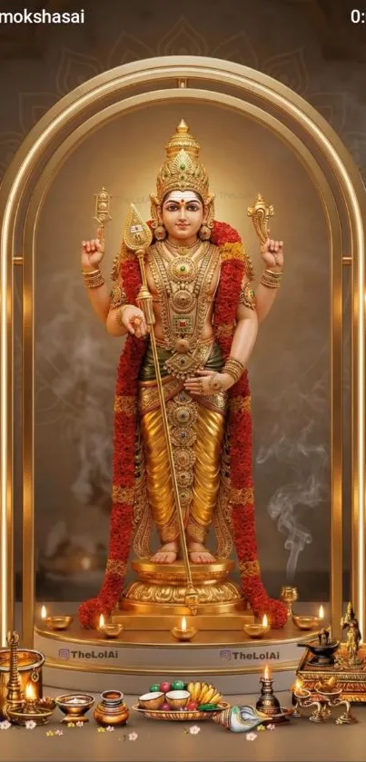 Golden Hindu deity statue with spiritual aura.