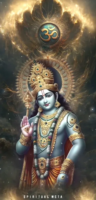 Hindu deity with celestial background, spiritual art.