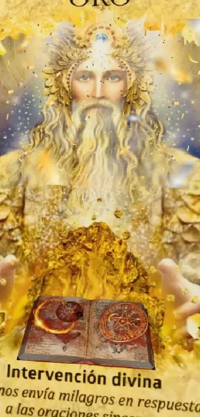 Golden divine figure with celestial background.