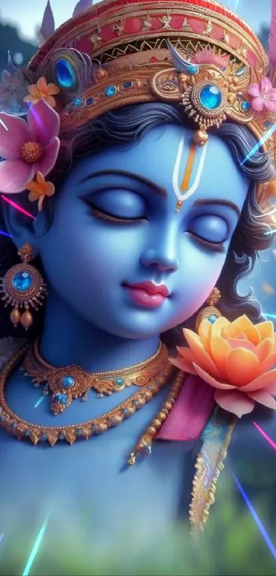 Krishna artwork with vibrant colors and details.