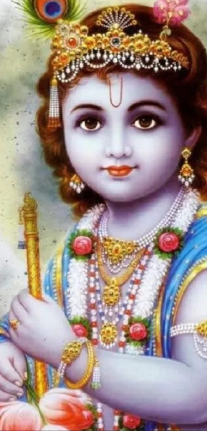 Beautiful illustration of Lord Krishna in vibrant colors.