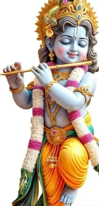 Colorful image of Lord Krishna playing a flute