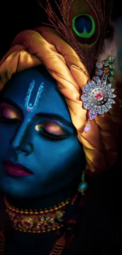 Colorful Krishna mobile wallpaper with vibrant blue hues and intricate details.