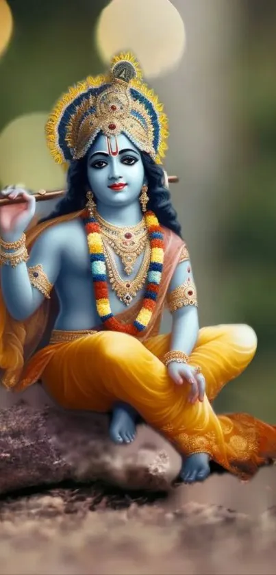 Vibrant mobile wallpaper featuring Krishna in colorful attire.