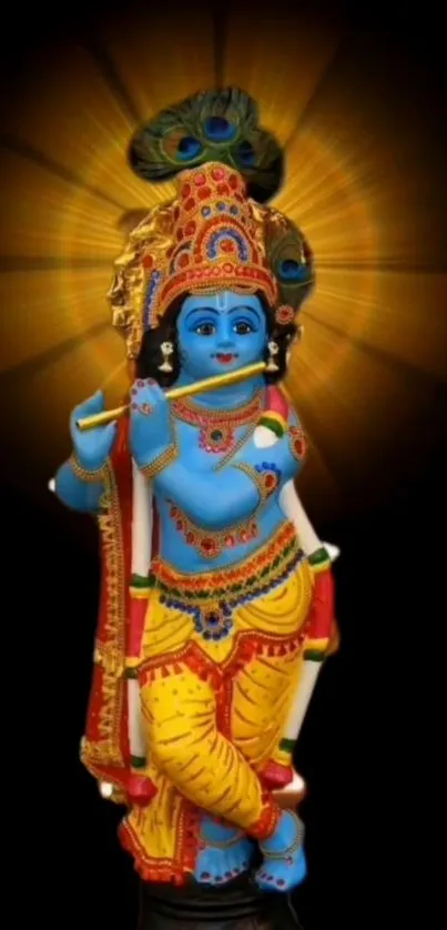 Colorful Krishna statue on black background