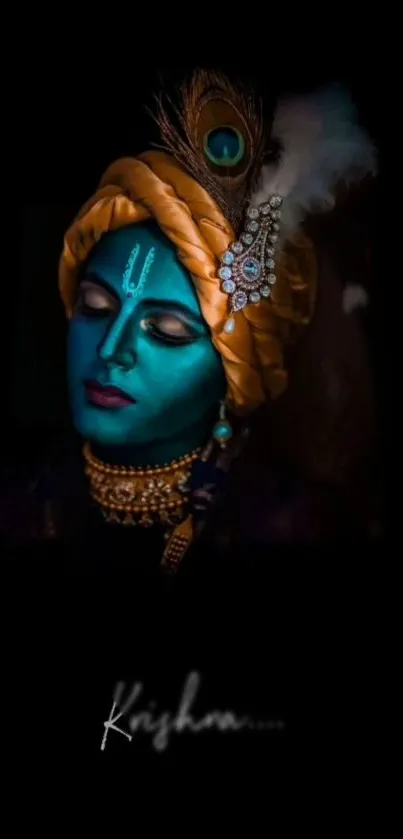 Krishna portrait wallpaper with black background.