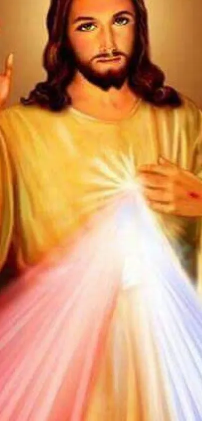 Mobile wallpaper of Jesus with divine glowing light.