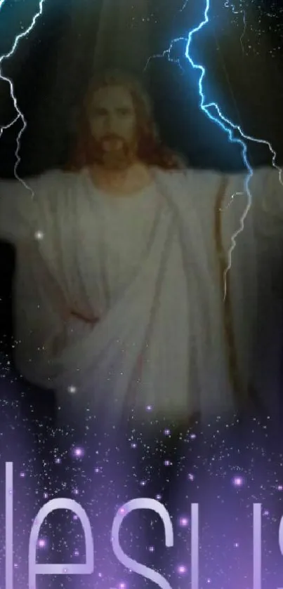 Jesus with lightning in a spiritual mobile wallpaper.