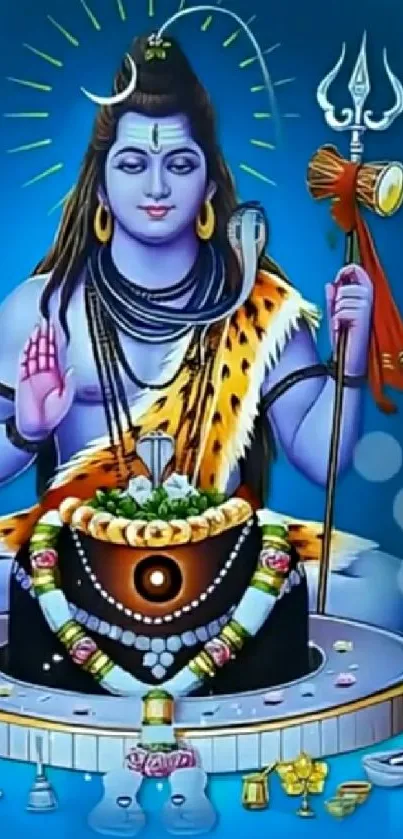 Lord Shiva in meditation with cosmic background.