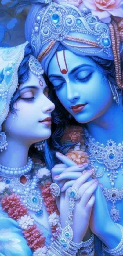 Artwork of a divine couple in serene blue tones.