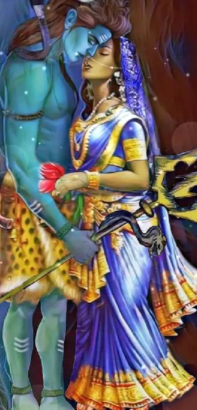 Divine couple in vibrant colors on a mobile wallpaper.