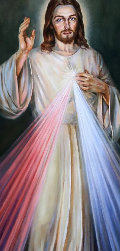 Sacred Divine Mercy Jesus art with radiant rays.