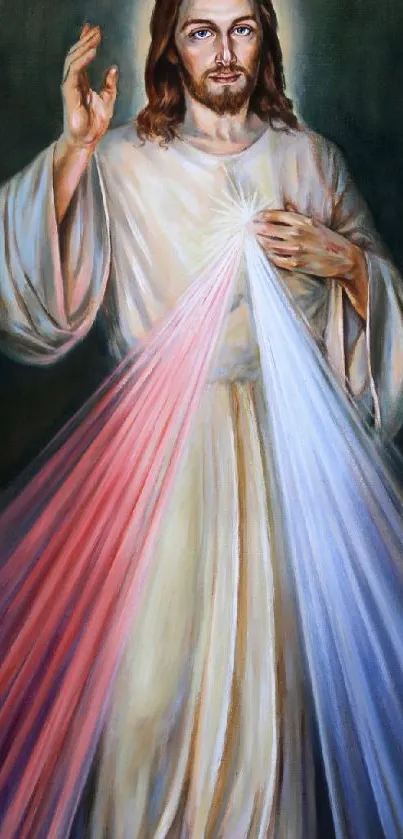 Divine Mercy wallpaper with radiant light rays.