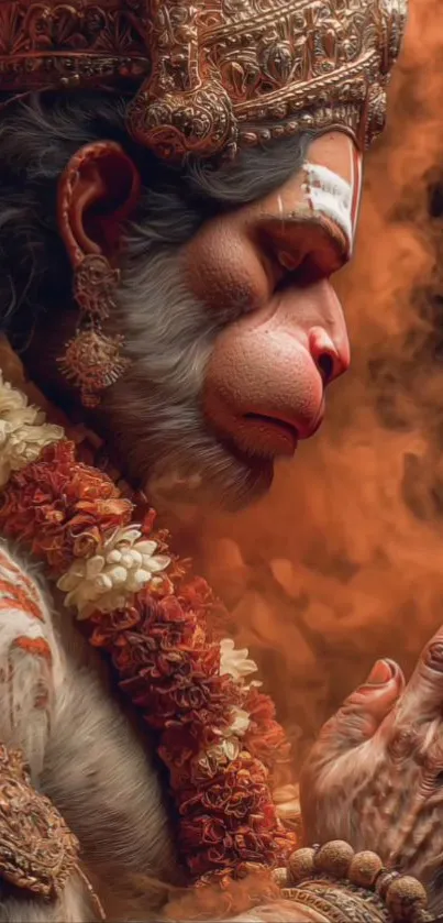 Intricate divine monkey god artwork with spiritual elements.