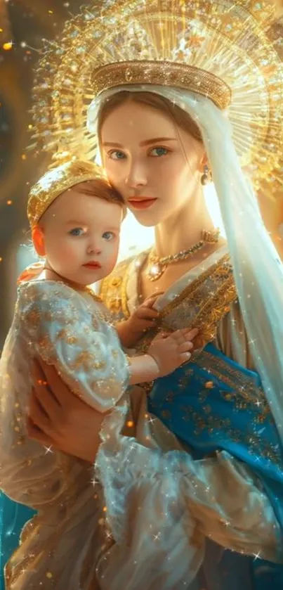 Divine mother and child radiant artwork.