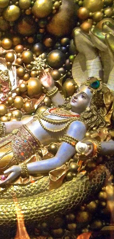 Mobile wallpaper featuring a divine mythical deity amidst golden cosmic elements.