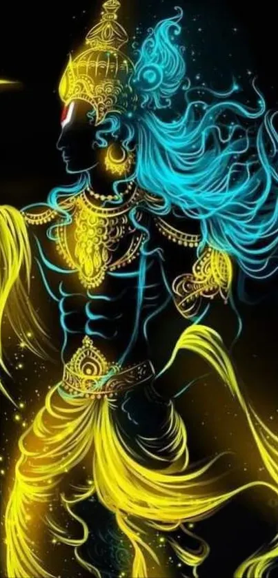 Divine neon art with blue and yellow hues in a mystical style.