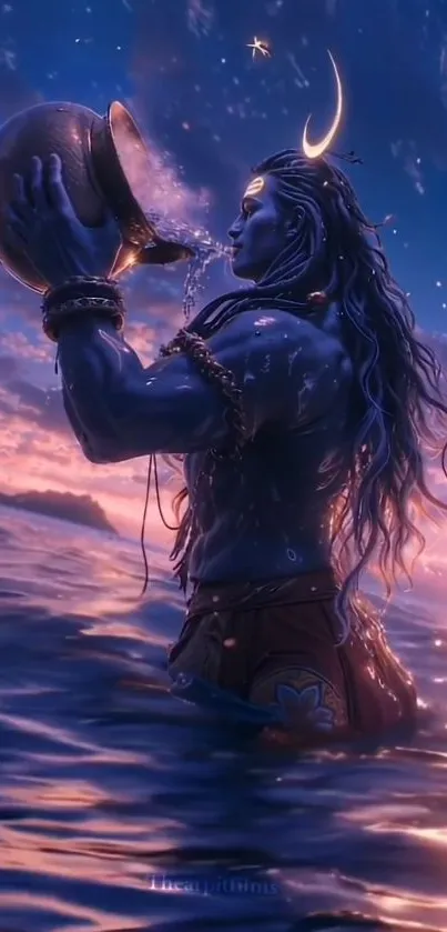 Mystical water deity basking in twilight.