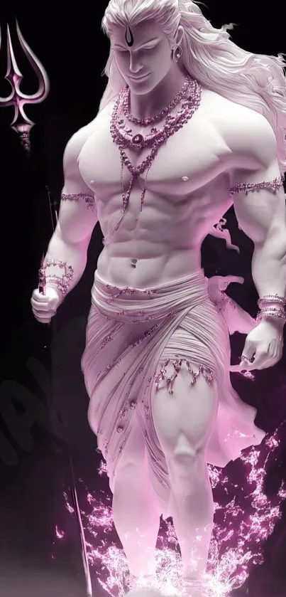 A divine warrior with pink glow in artistic mobile wallpaper.