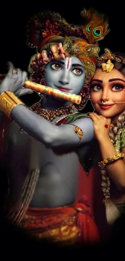 Radha Krishna vibrant mobile wallpaper with divine and artistic elements.