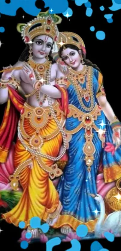 Vibrant Radha Krishna mobile wallpaper with traditional attire.