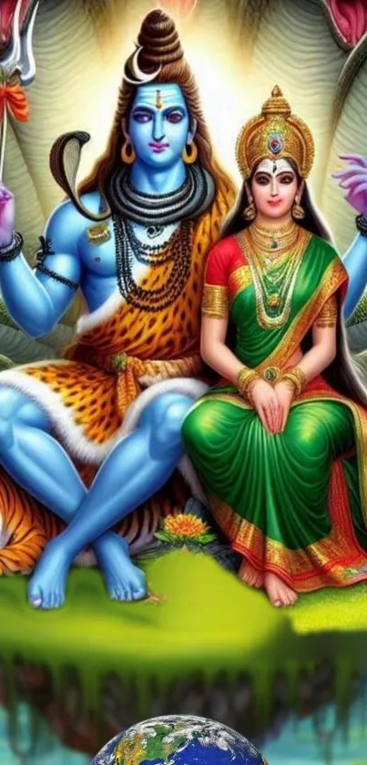 Lord Shiva and Goddess Parvati in divine art, vibrant and spiritual.