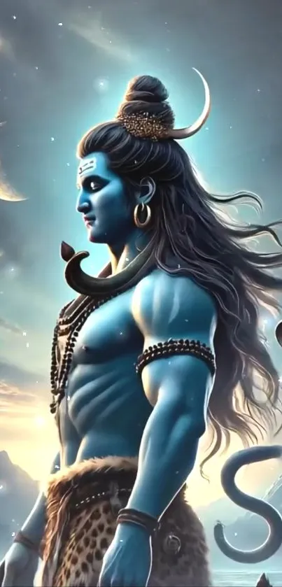 Illustration of Lord Shiva under a moonlit sky.