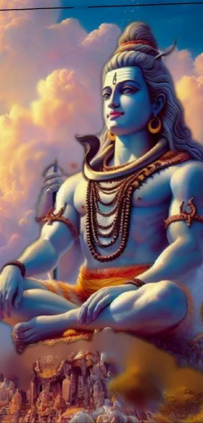 Mobile wallpaper of Lord Shiva sitting in meditation with vibrant colors.