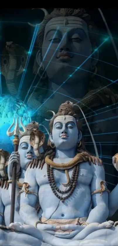 Divine depiction of Lord Shiva in blue tones for mobile wallpaper.