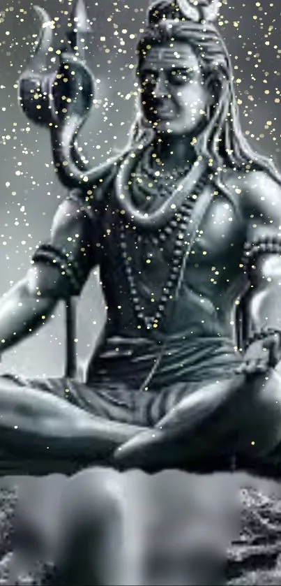 Artistic depiction of meditating Shiva under a starry sky with serene vibes.