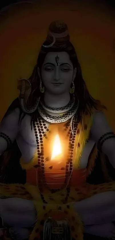 Divine Lord Shiva meditation mobile wallpaper with glowing light.