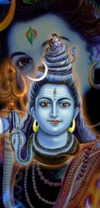 Vibrant mobile wallpaper featuring Lord Shiva with divine aura.