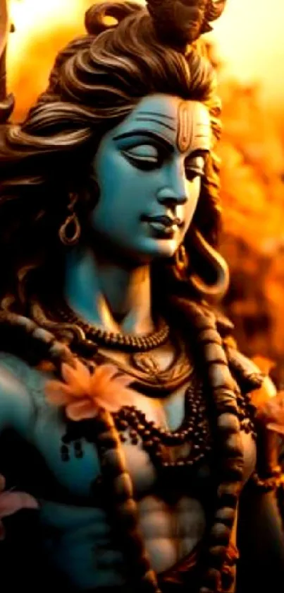 Divine depiction of Shiva in vibrant blue tones on a mobile wallpaper.