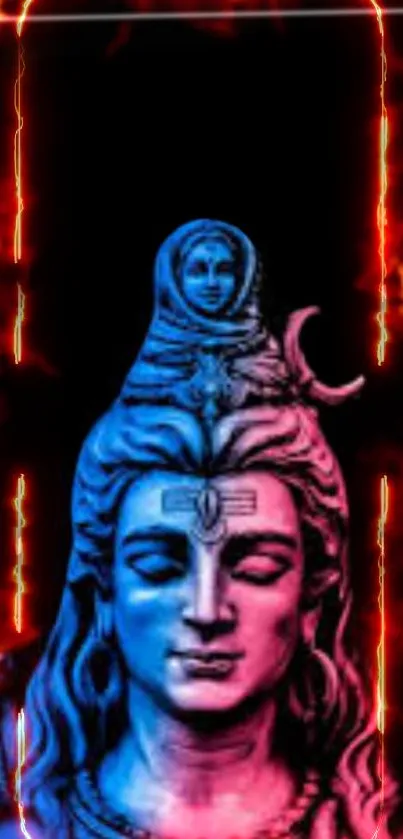 Lord Shiva with vibrant fiery aura on mobile wallpaper.